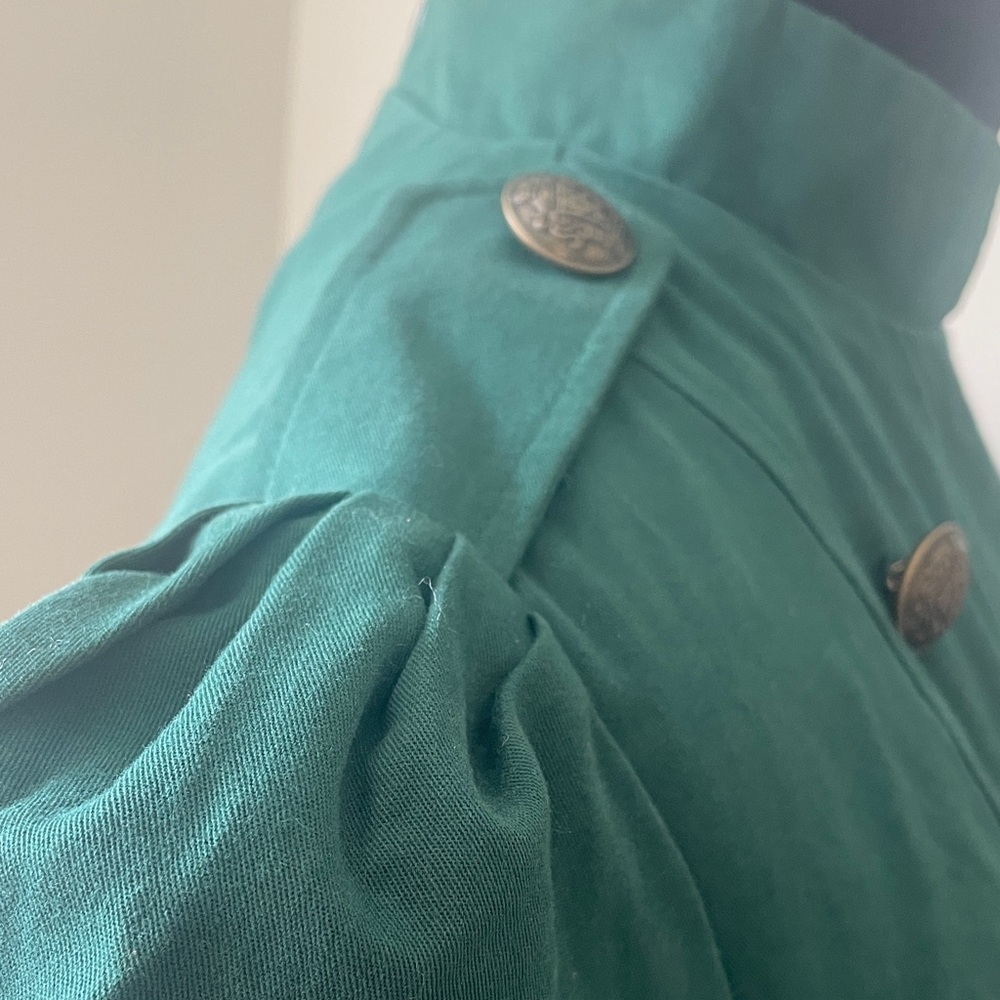 Women's Emerald Green Double-Breasted Military Pea Coat Dress - Picture 6 of 13